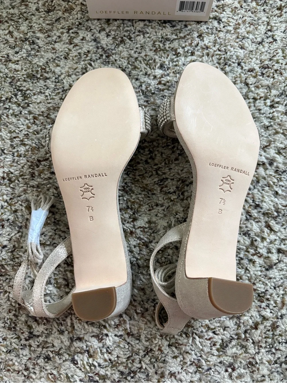 NEW Loeffler Randall Jackie Mid-Heel Rhinestone Sandals Cappuccino Size 7.5